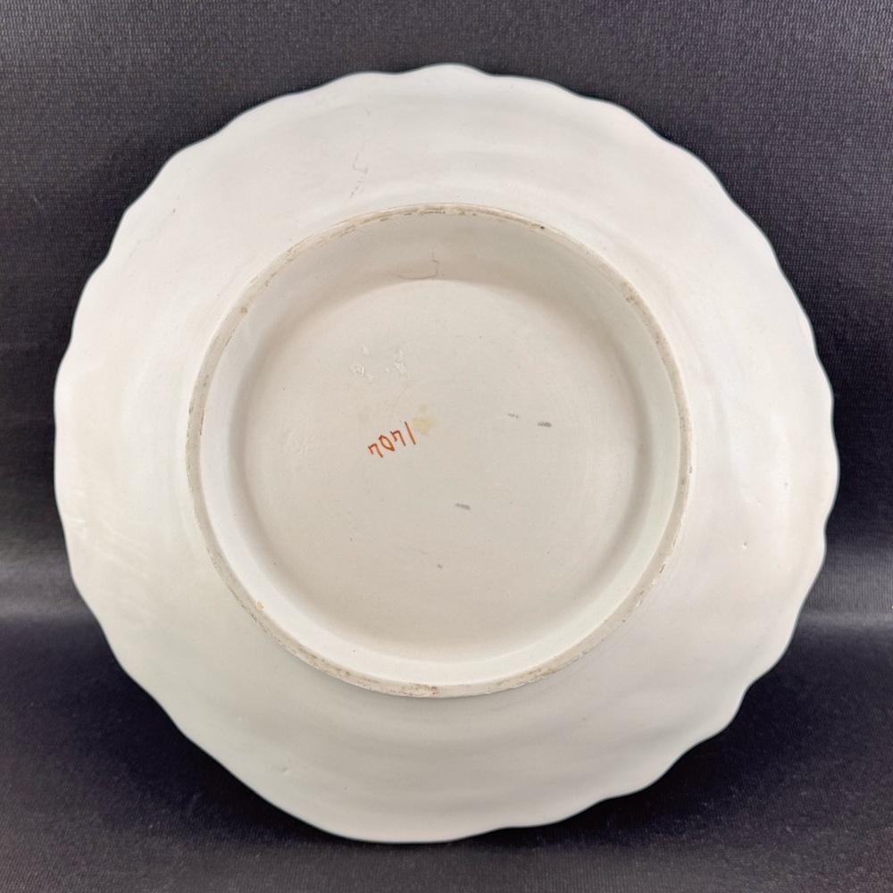 Vintage Italian Pottery Large Scalloped Edge Bowl Hand Painted Florals - Picture 4 of 7